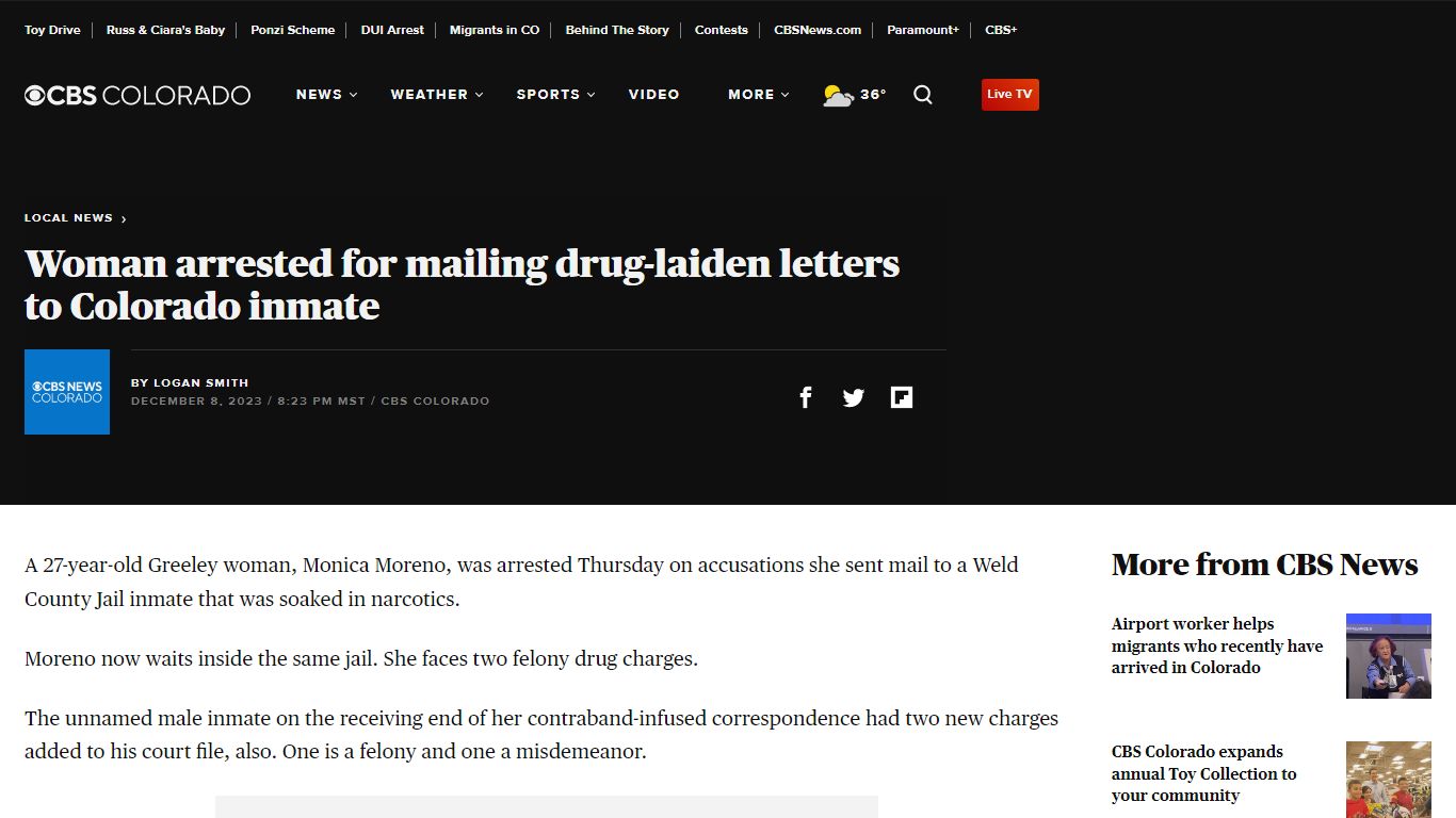 Woman arrested for mailing drug-laiden letters to Colorado inmate