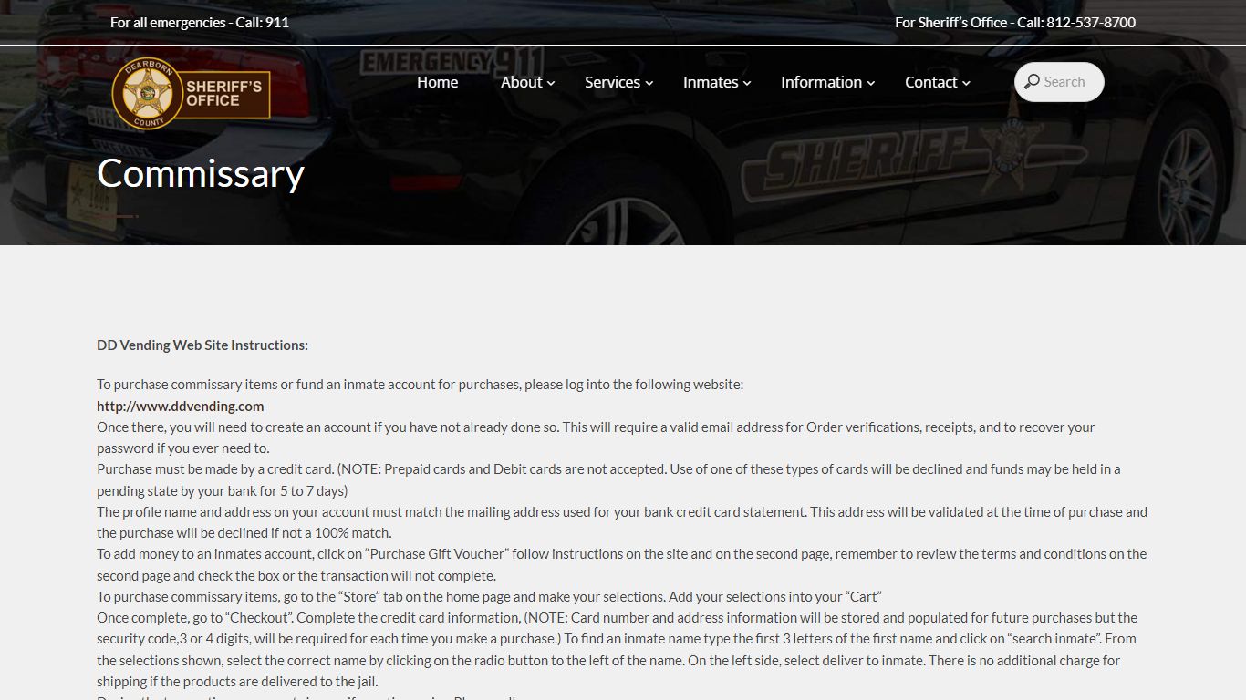 Commissary – Dearborn County Sheriff's Office